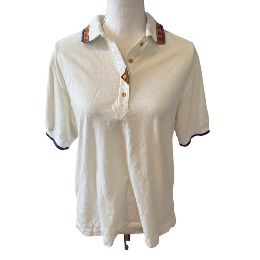 Vintage Tail Collared Polo Tennis Shirt Off White Southwest Print L